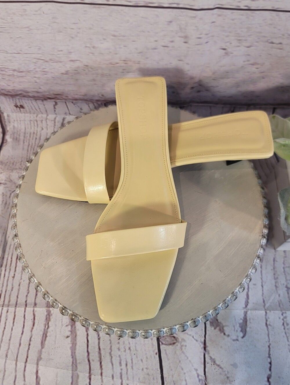 Topshop ASOS Womens Kitten Heel Buttermilk Yellow Square Toe Sandals UK 7 US 9
